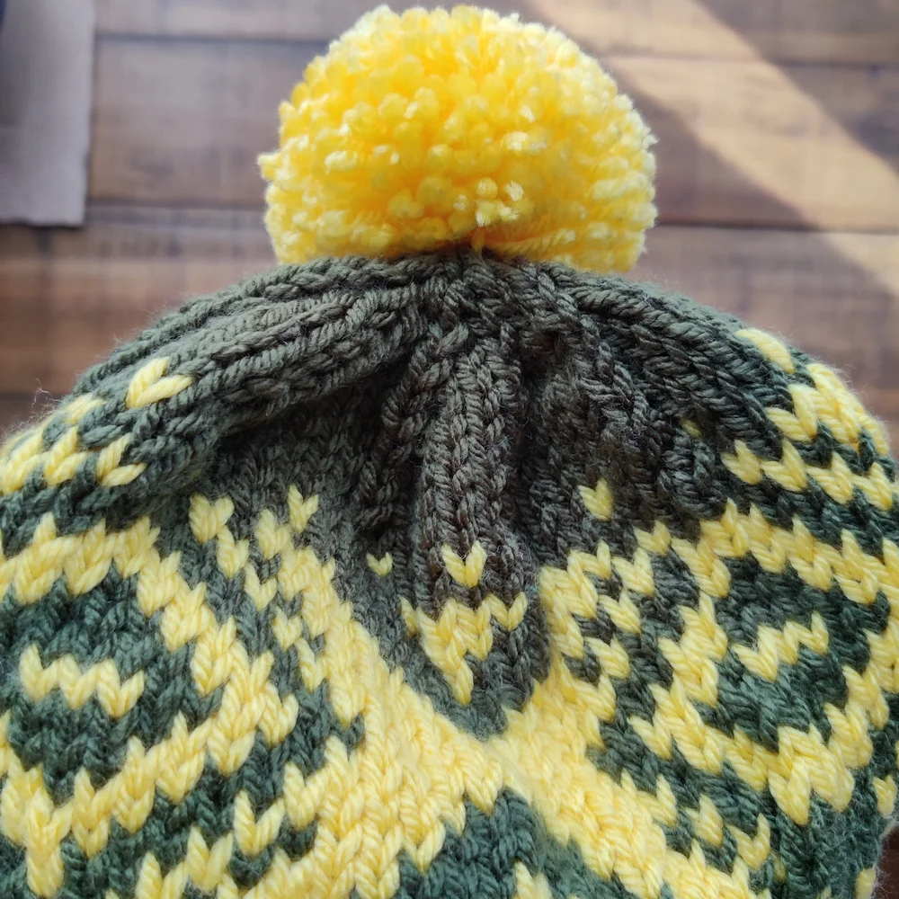 Cheese Head Kids Pom-Pom Beanie - Green and Yellow